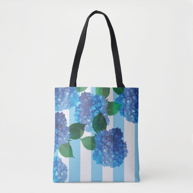 Blue Hydrangea mit Stripes-Tasche Tasche (Vorderseite)