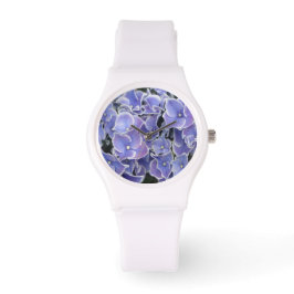 Blue Hydrangea mit weißer Grenz-Sportuhr Armbanduhr