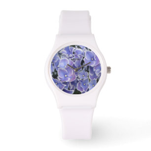 Blue Hydrangea mit weißer Grenz-Sportuhr Armbanduhr