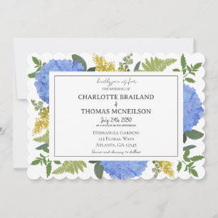 Blue Hydrangea Moderne künstlerische Blumenhochzei Einladung