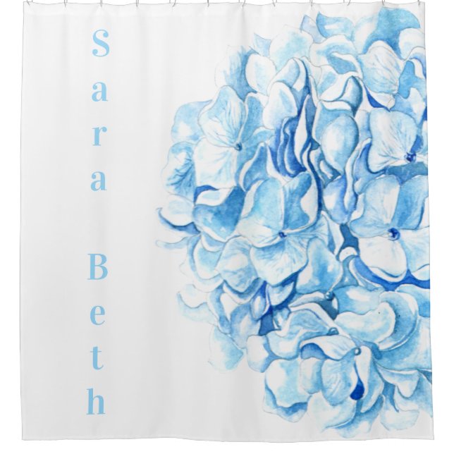 Blue Hydrangea Moderne Wasserfarbenchic  Duschvorhang (Vorderseite)