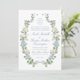 Blue Hydrangea Monogram Crest Wedding Invitation Einladung