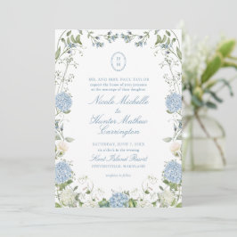 Blue Hydrangea Monogram Wedding Crest Invitation Einladung