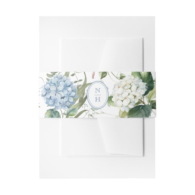 Blue Hydrangea Monogram Wedding Invitation Belly Einladungsbanderole (Vorderseite Beispiel)