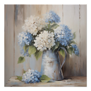Blue Hydrangea Ölgemälde Kunst Poster