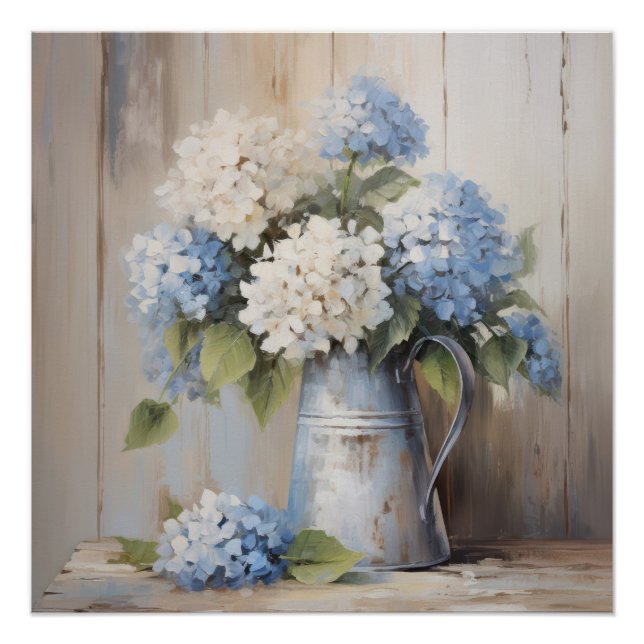 Blue Hydrangea Ölgemälde Kunst Poster (Vorderseite)