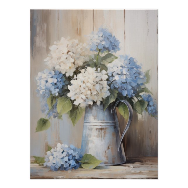 Blue Hydrangea Ölgemälde Kunst Poster (Vorderseite)