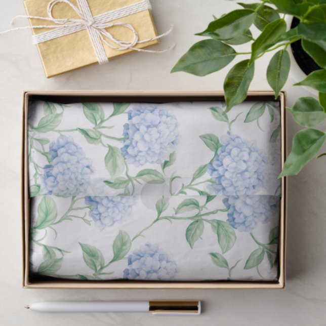 Blue Hydrangea Pattern Watercolor Floral Botanical Seidenpapier (Geschenk)