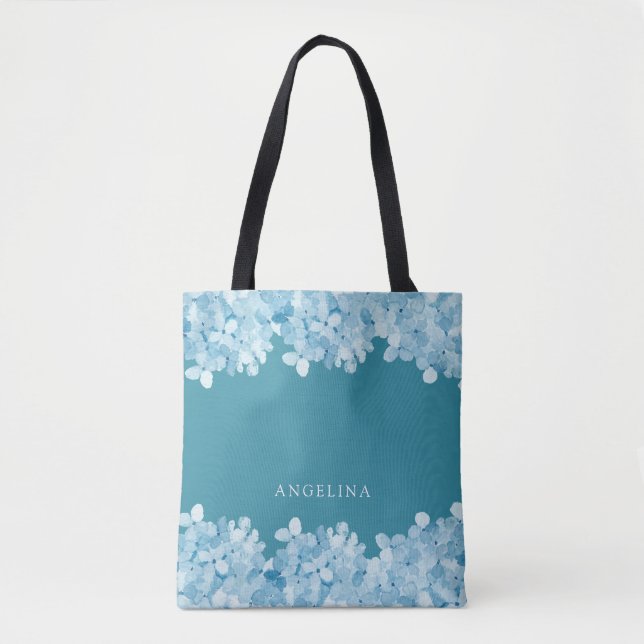 Blue Hydrangea Personalisiert Bridesmaid Tasche (Vorderseite)