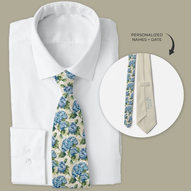Blue Hydrangea Personalisiert Watercolor Krawatte (Blue hydrangea wedding necktie)