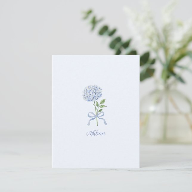 Blue Hydrangea Personalized Note Card Dankeskarte (Stehend Vorderseite)