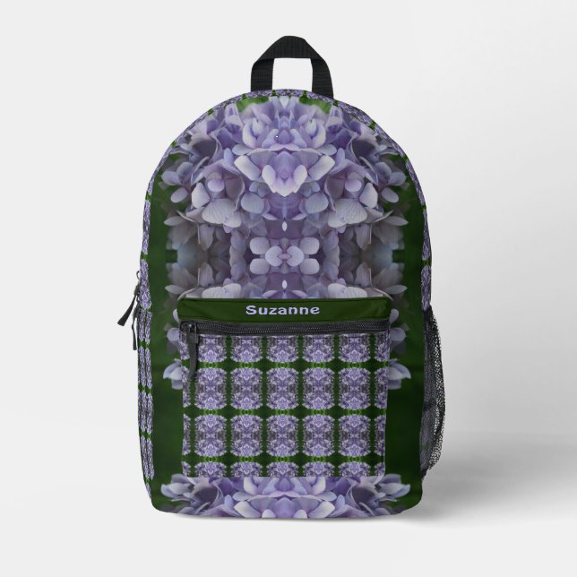 Blue Hydrangea Petals Abstrakt Personalisiert Bedruckter Rucksack (Vorderseite)