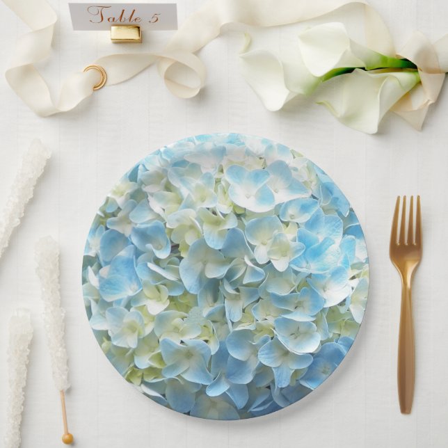 Blue Hydrangea Petals Floral Pappteller (Hochzeit)