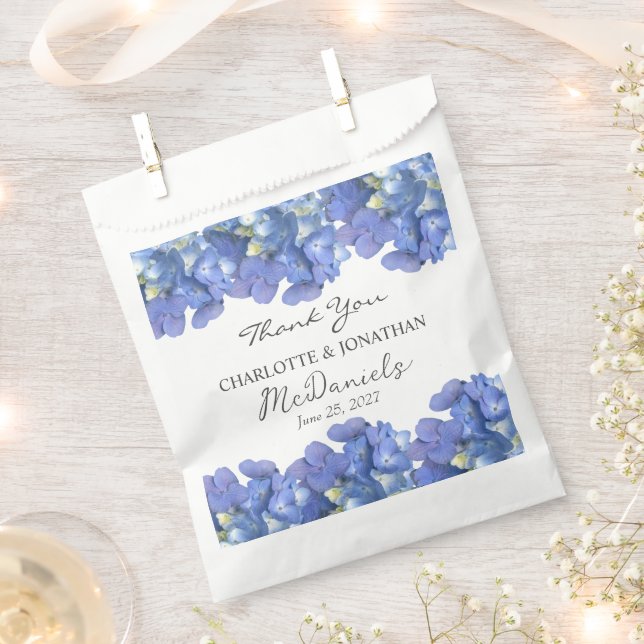 Blue Hydrangea Petals Hochzeit Personalisierter Na Geschenktütchen (Ausgeschnitten)
