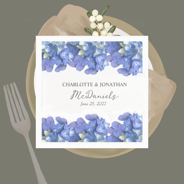 Blue Hydrangea Petals Hochzeit Personalisierter Na Serviette (Von Creator hochgeladen)