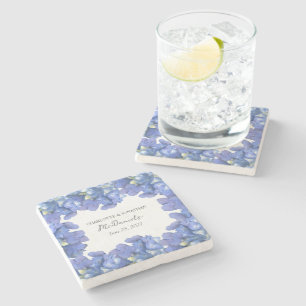 Blue Hydrangea Petals Hochzeit Personalisierter Na Steinuntersetzer