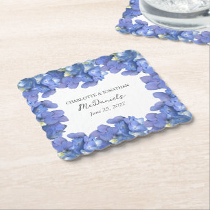Blue Hydrangea Petals Hochzeit Personalisierter Na Untersetzer