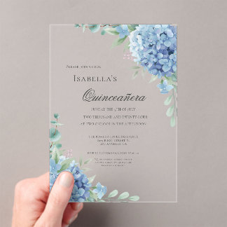 Blue Hydrangea Quinceañera Celebration 15 Acryleinladungen