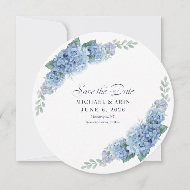Blue Hydrangea rettet die Daten Save The Date (Vorderseite)
