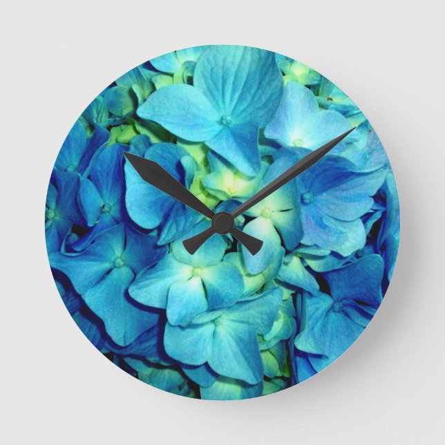 Blue Hydrangea Runde Wanduhr (Vorderseite)