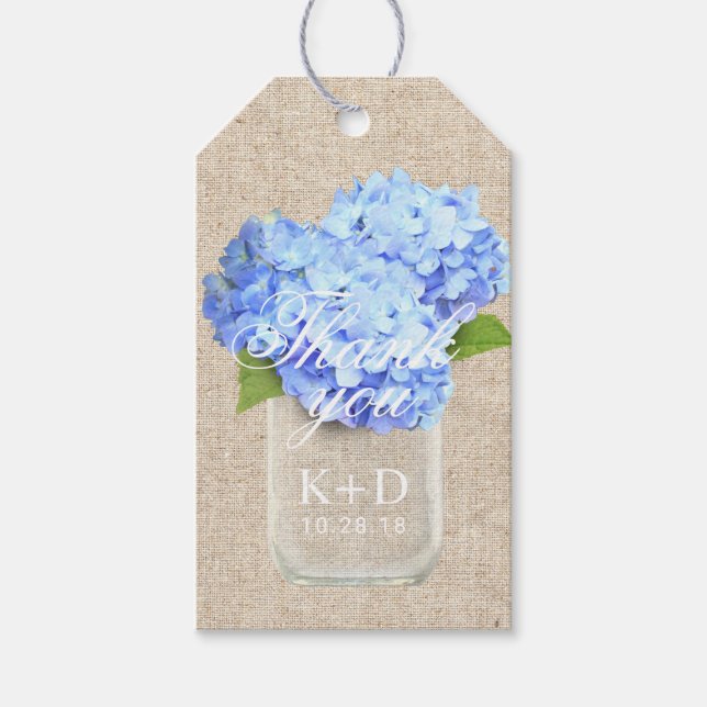 Blue Hydrangea Rustic Gastgeschenk Hochzeit Vielen Geschenkanhänger (Vorderseite)