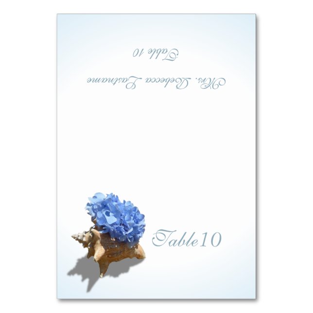 Blue Hydrangea Sea Muschel Platzkarte Tischnummer (Vorderseite)