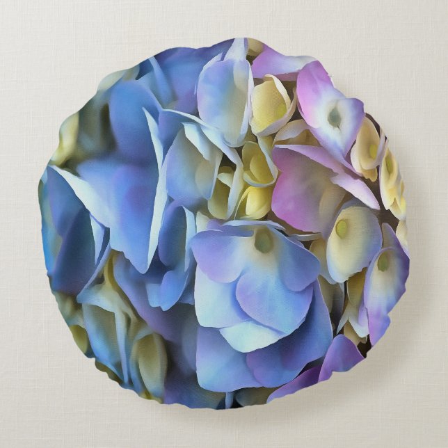 Blue Hydrangea Shrub Artistic Bossom Rundes Kissen (Rückseite)