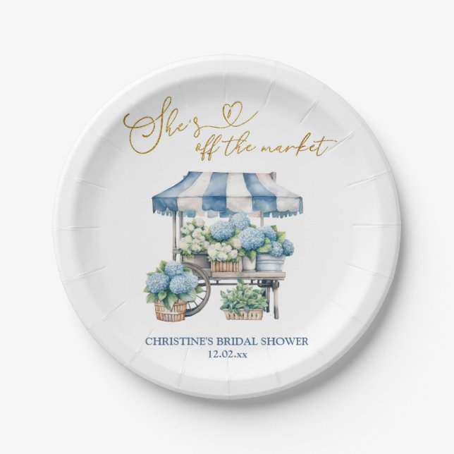 Blue Hydrangea Sie ist vom Market Brautparty. Pappteller (Vorderseite)