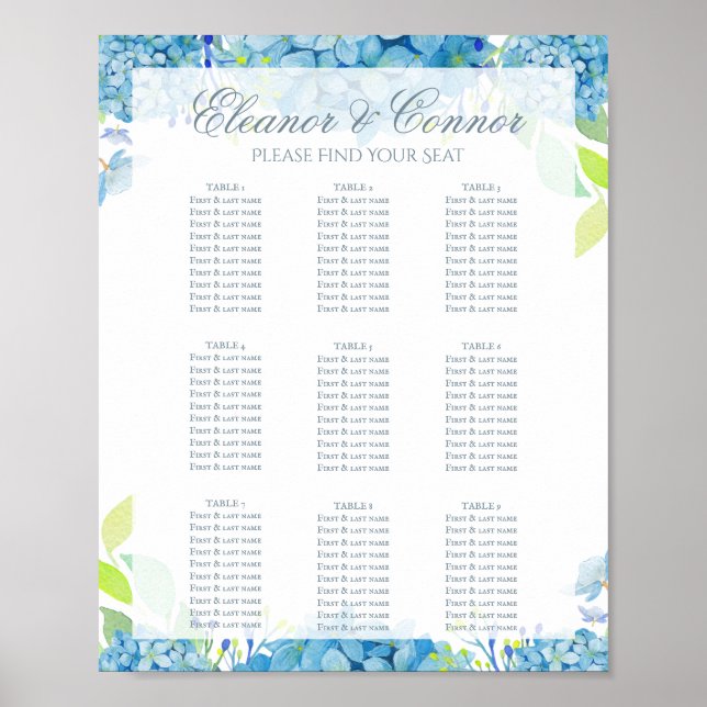 Blue Hydrangea Sophisticated Wedding Poster (Vorne)