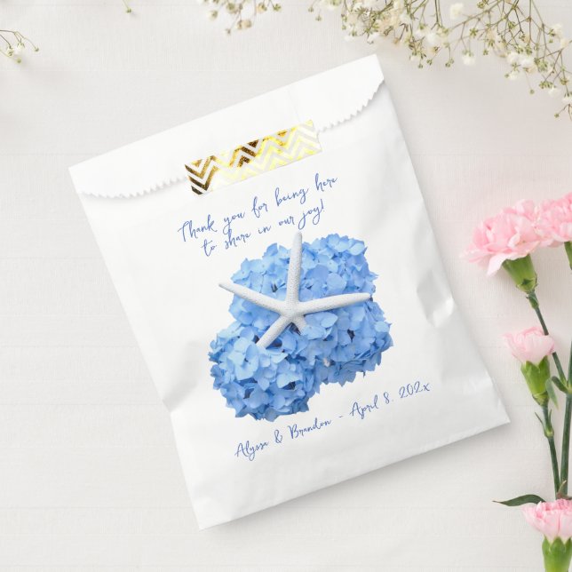 Blue Hydrangea Starfish Beach Wedding Favor Bags Geschenktütchen (Versiegelt)