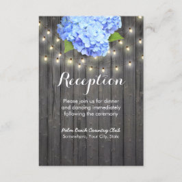 Blue Hydrangea & String Lights Barn Wood Empfang Einladung