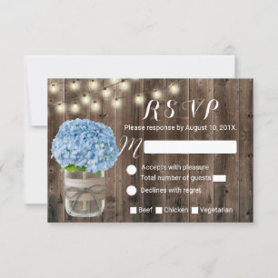 Blue Hydrangea & String Lights Rustic Wood UAWG RSVP Karte