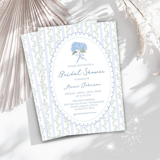 Blue Hydrangea Stripes Bridal Shower Invitation (Créateur téléchargé)