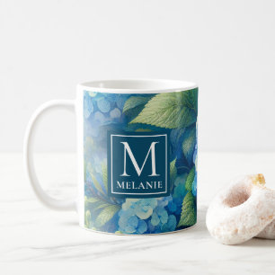 Blue Hydrangea-Tasse mit Custom Monogram Kaffeetasse
