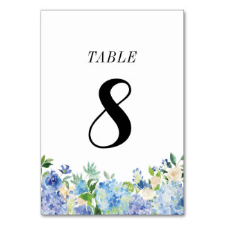 Blue Hydrangea Tischnummer Card - Tabelle acht