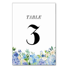 Blue Hydrangea Tischnummer Card - Tabelle drei