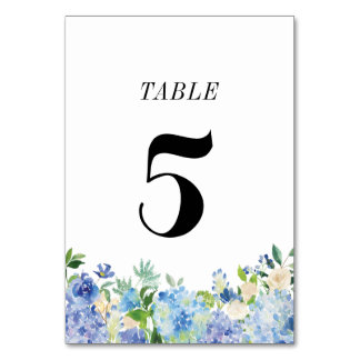 Blue Hydrangea Tischnummer Card - Tabelle fünf