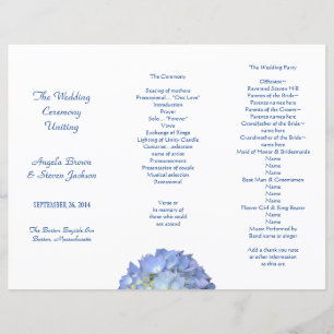 Blue Hydrangea Tri-Fold Wedding Programme Modèle