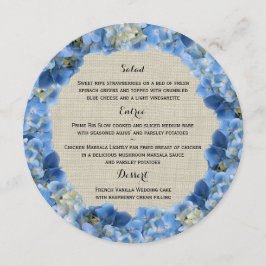 Blue Hydrangea und Burlap Round Menu Menükarte
