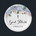 Blue Hydrangea und Elfenbeinküste Rose Gott segne  Pappteller<br><div class="desc">Fügen Sie Ihrem Event mit diesen individuell anpassbaren Tellern einen eleganten Blumenakzent hinzu. Es verfügt über eine Aquarellgarage mit blauen Hydrangeas,  Elfenbein-Rose,  rosa Blume und Grünpflanzen Akzente. Personalisieren Sie das durch Hinzufügen eines Namens. Diese Teller sind perfekt für religiöse Veranstaltungen wie Taufen und Taufen.</div>