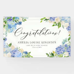 Blue Hydrangea und Ivory Rose Graduation Party Banner