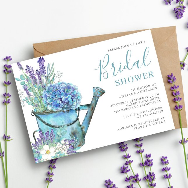 Blue Hydrangea und Lavender Floral Brautparty Einladung (Von Creator hochgeladen)