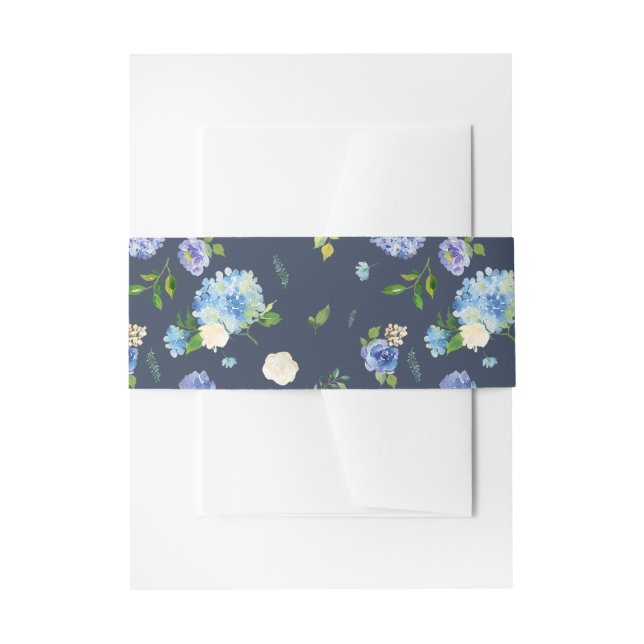Blue Hydrangea und Lila Rose Muster Hochzeit Einladungsbanderole (Vorderseite Beispiel)
