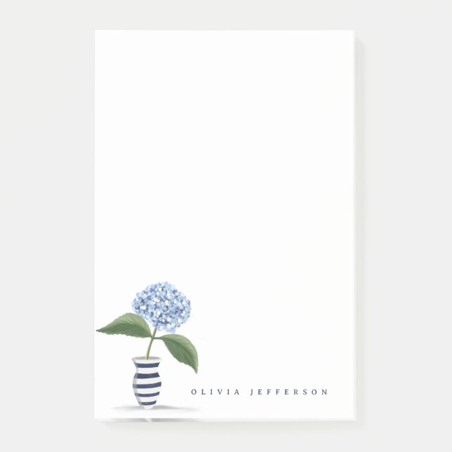 Blue Hydrangea und Personalisierte Striping Vase Post-it Klebezettel (Vorderseite)