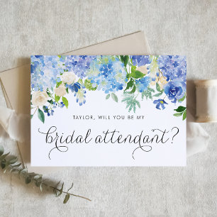 Blue Hydrangea und White Rose Bridal Attendant Einladung