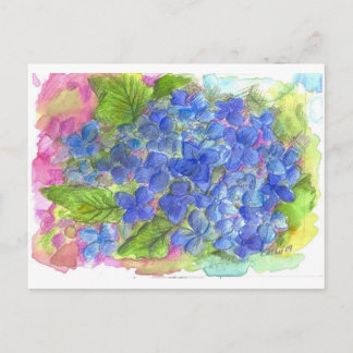 Blue Hydrangea Wasserfarbe Blume Art Postkarte