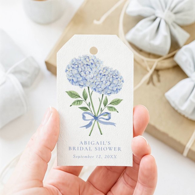 Blue Hydrangea Wasserfarbe Blume mit Bow Geschenkanhänger (Von Creator hochgeladen)