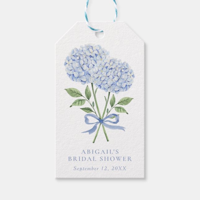 Blue Hydrangea Wasserfarbe Blume mit Bow Geschenkanhänger (Vorderseite)
