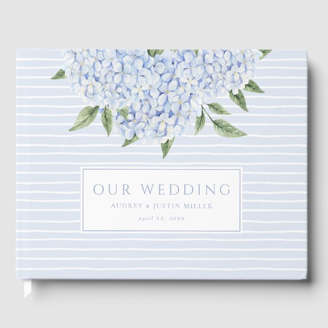 Blue Hydrangea Wasserfarbe Blüten Custom Wedding Gästebuch (Vorderseite)