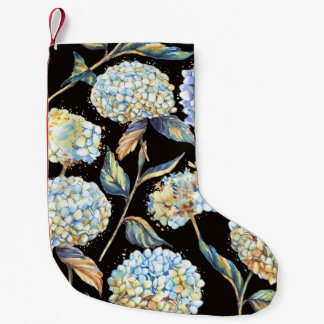 Blue Hydrangea Wasserfarbe: Dunkles, nahtloses Mus Kleiner Weihnachtsstrumpf